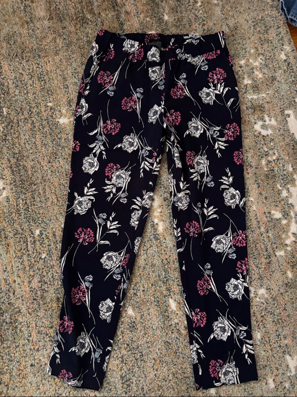 Ann Taylor Navy Floral Print Trousers